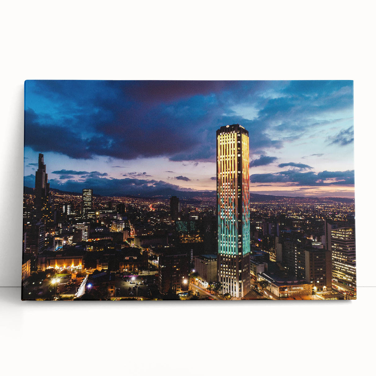 Black and white stretched canvas featuring a panoramic view of a Colombian landscape, ideal for kitchen wall art.