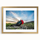 Extra large framed abstract art print depicting a textured scenery of Galapagos, in gold hues, ideal for living room decor.