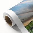 Art deco poster of a Galapagos scenery featuring muted earth tones on rolled canvas.