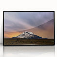 Large abstract wall art featuring a stylized South American landscape in muted earth tones, framed in black acrylic.