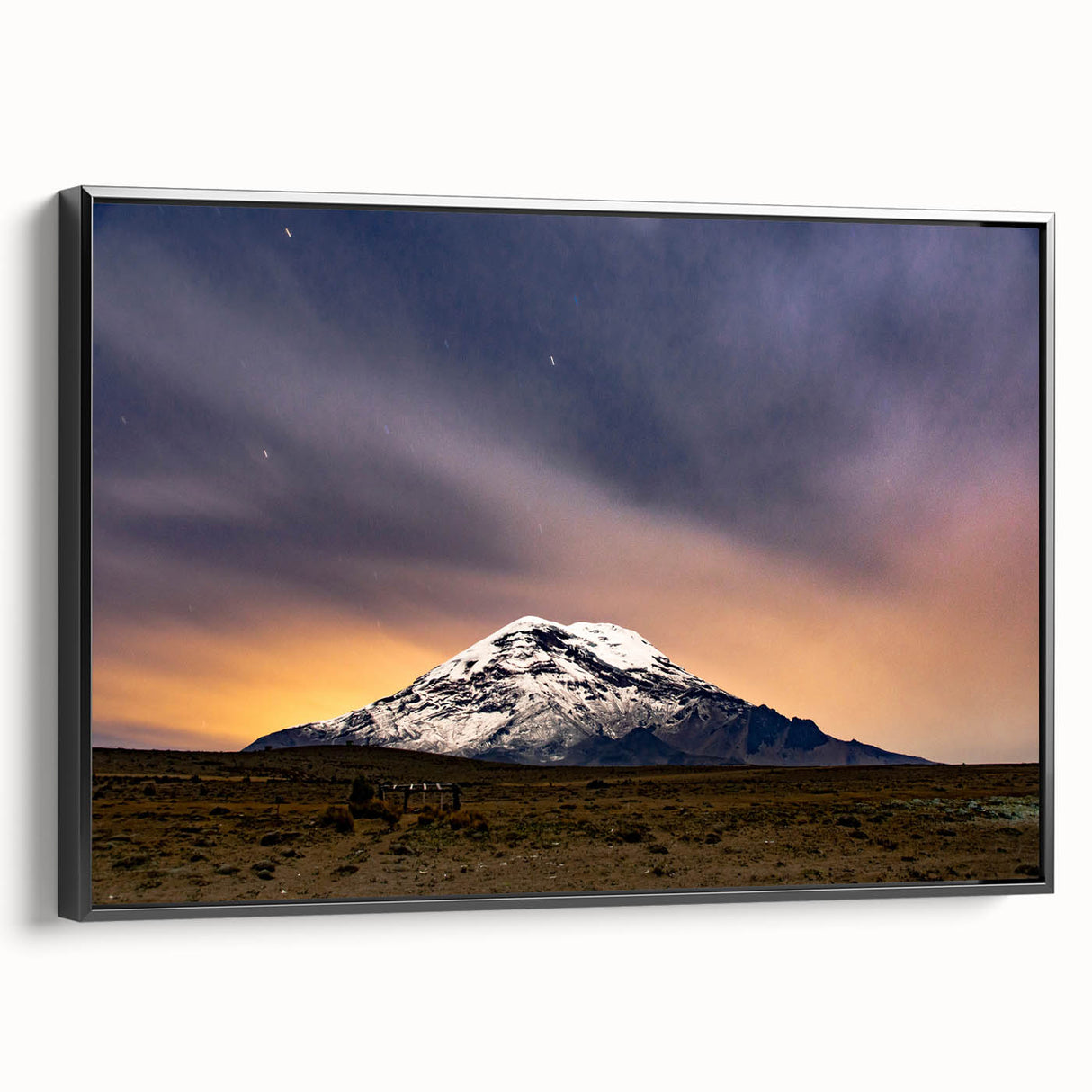 Black and white landscape art painting of a South American scene on framed canvas, suitable for bedroom decor.