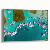 Landscape art painting of a Venezuelan scenery on a framed canvas, featuring vibrant colors against a black background.