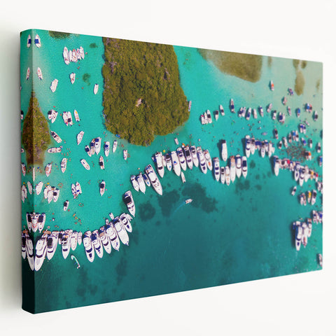 Panoramic view of a Venezuelan landscape on a large stretched canvas, with lush green tones, ideal for kitchen wall art.