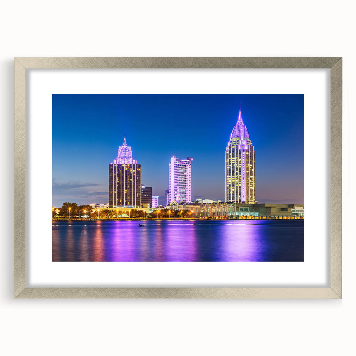 Textured abstract art print of Alabama scenery in muted earth tones, framed in silver, ideal for bedroom decor.