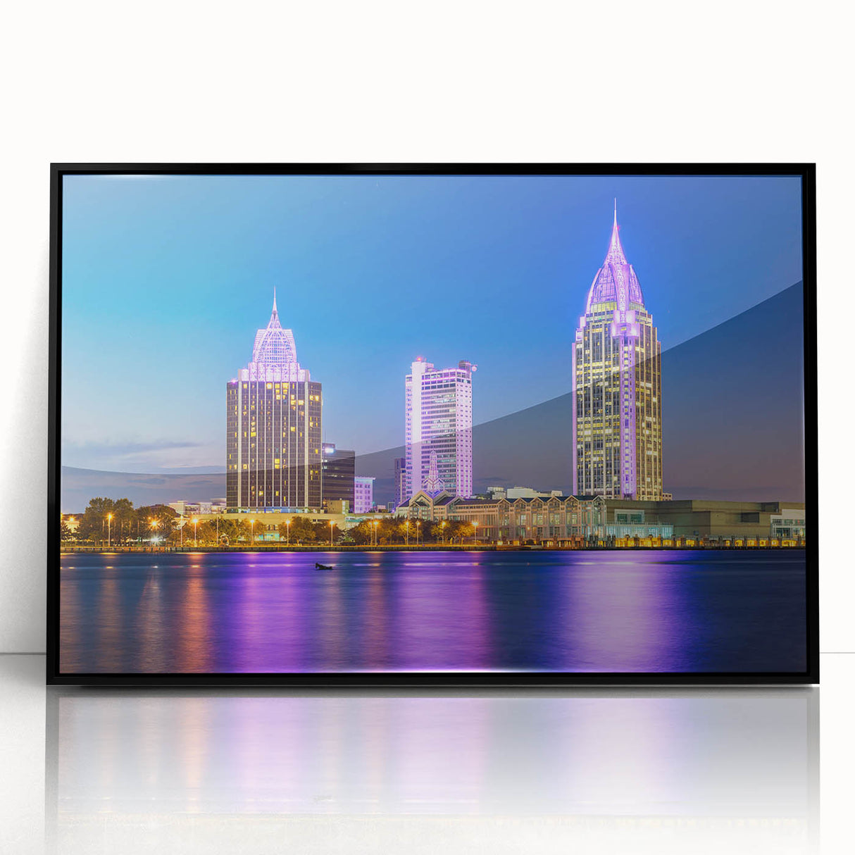Large abstract wall art featuring a colorful depiction of the Alabama landscape on a black framed acrylic.