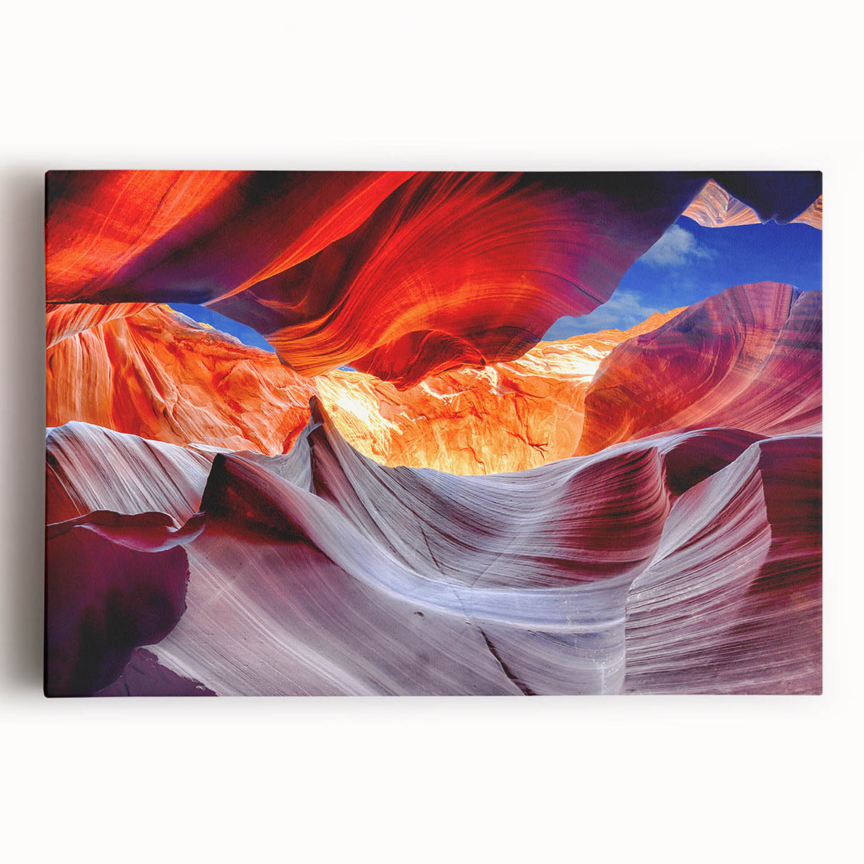 Black and white photograph of Antelope Canyon on stretched canvas, ideal for kitchen wall art.