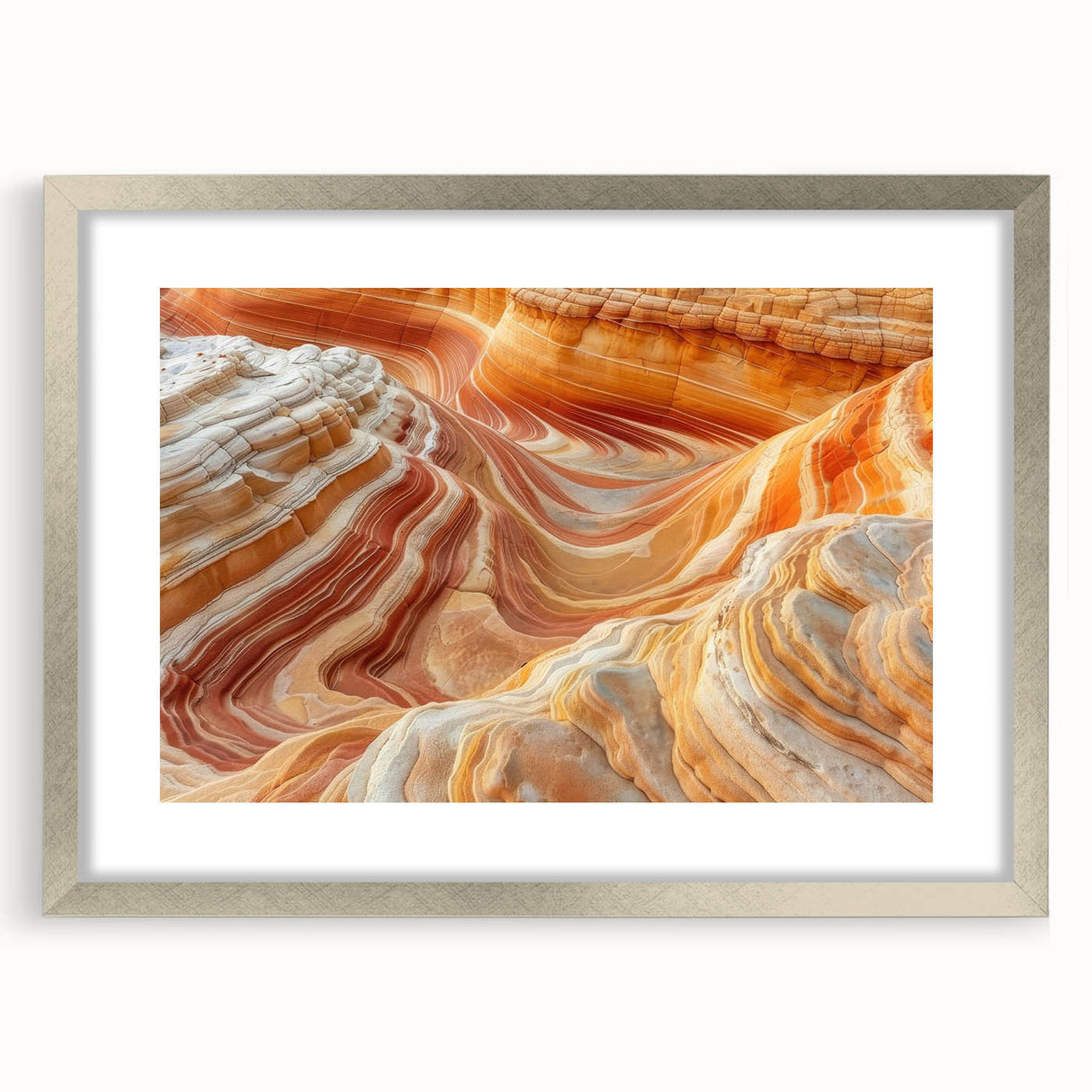 Textured art of Coyote Buttes in Arizona on a framed print, featuring earthy tones, ideal for bedroom ambiance.
