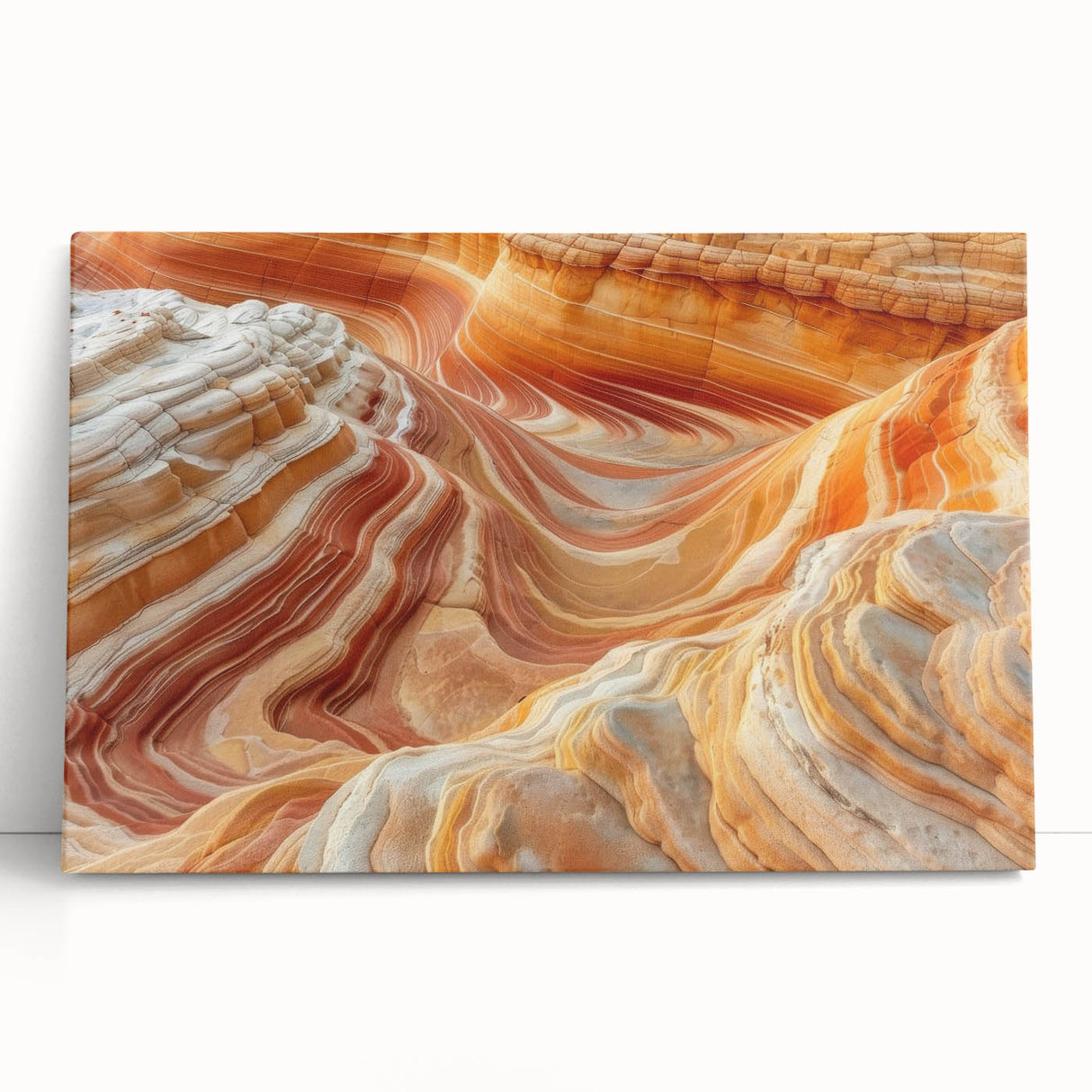 Black and white photograph of Arizona's Coyote Buttes on stretched canvas, ideal for kitchen wall art.