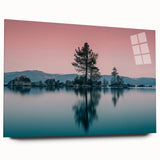 Large abstract wall art of Lake Tahoe in muted blue and green tones on acrylic glass, ideal for bedroom or dining room decor.