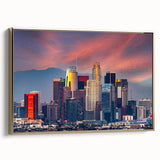 Framed canvas of a vintage Los Angeles landscape in muted gold and black tones, ideal for bedroom wall art.
