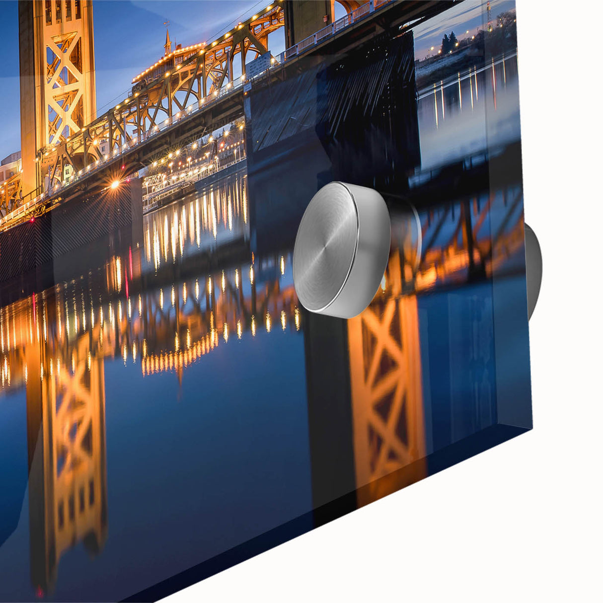 Large abstract wall art depicting Sacramento scenery in vibrant hues on acrylic glass, suitable as dining room art.