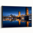 Black and white framed canvas of Sacramento landscape, ideal for bedroom wall art.
