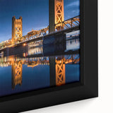 Black wall art depicting the Sacramento skyline, rendered in colorful, textured strokes on a large framed canvas.
