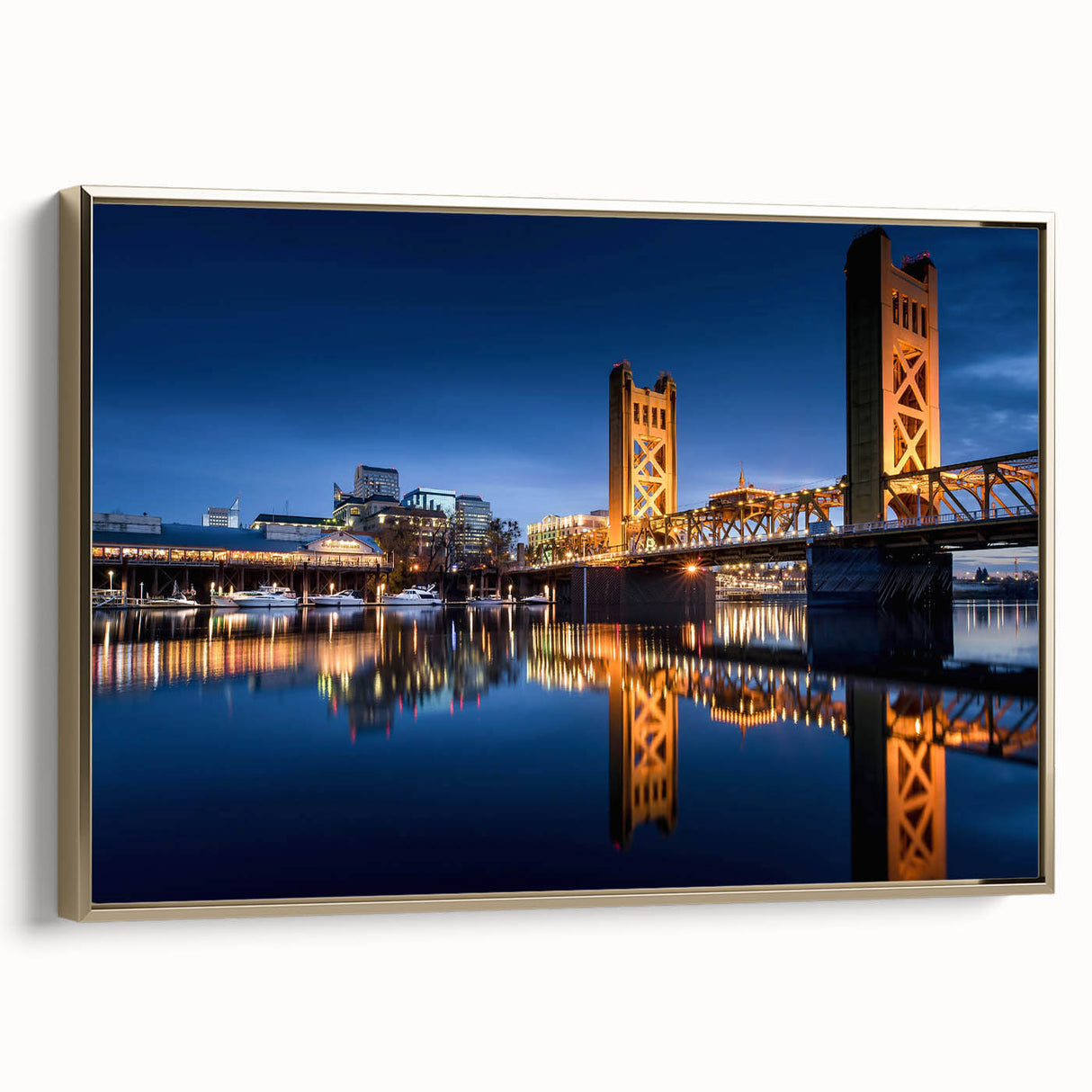 Framed canvas of a vintage-style Sacramento landscape with muted earth tones, ideal for bedroom wall art.