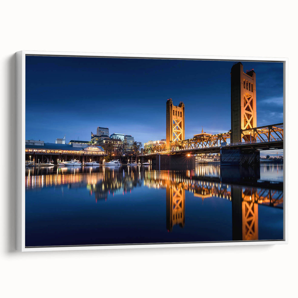 Vintage poster art of Sacramento scenery in colorful hues on a large framed canvas, ideal for living room decor.