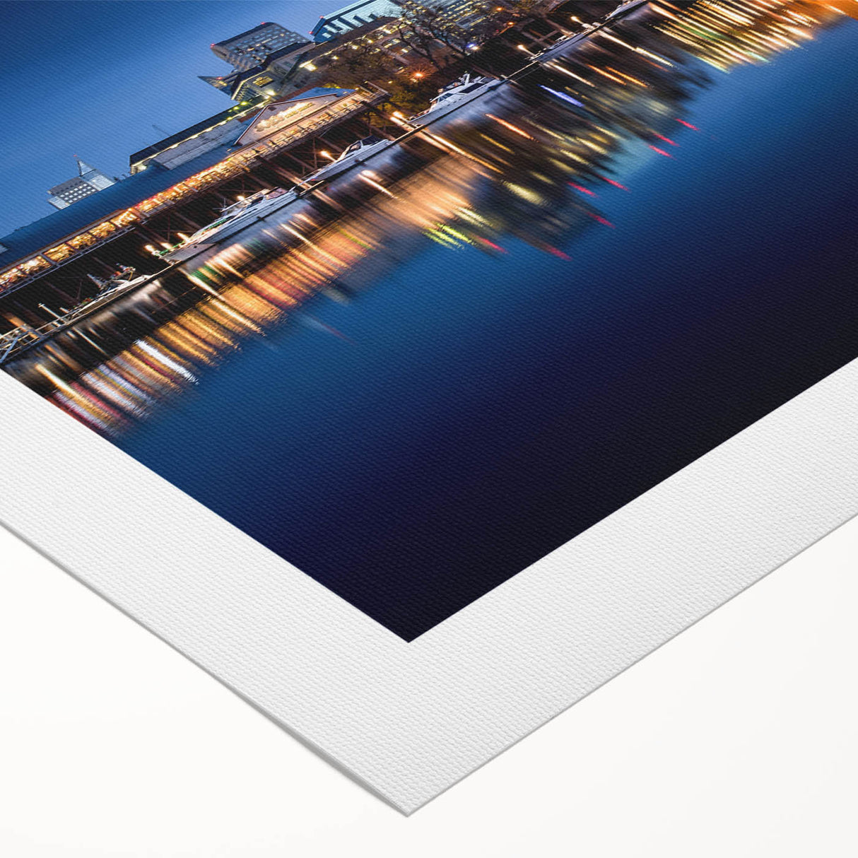 Art deco poster of Sacramento skyline in muted gold and navy tones on rolled canvas, suitable for dining room decor.