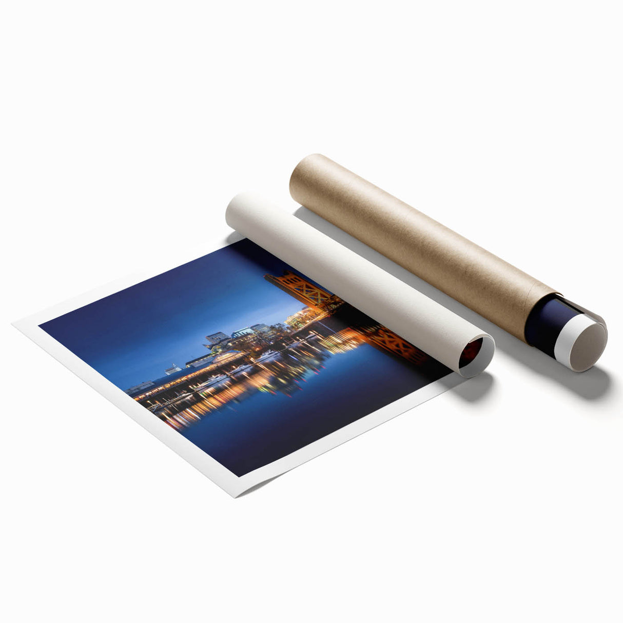 Extra large rolled print of Sacramento scenery in muted earth tones, ideal for classy bathroom wall art.