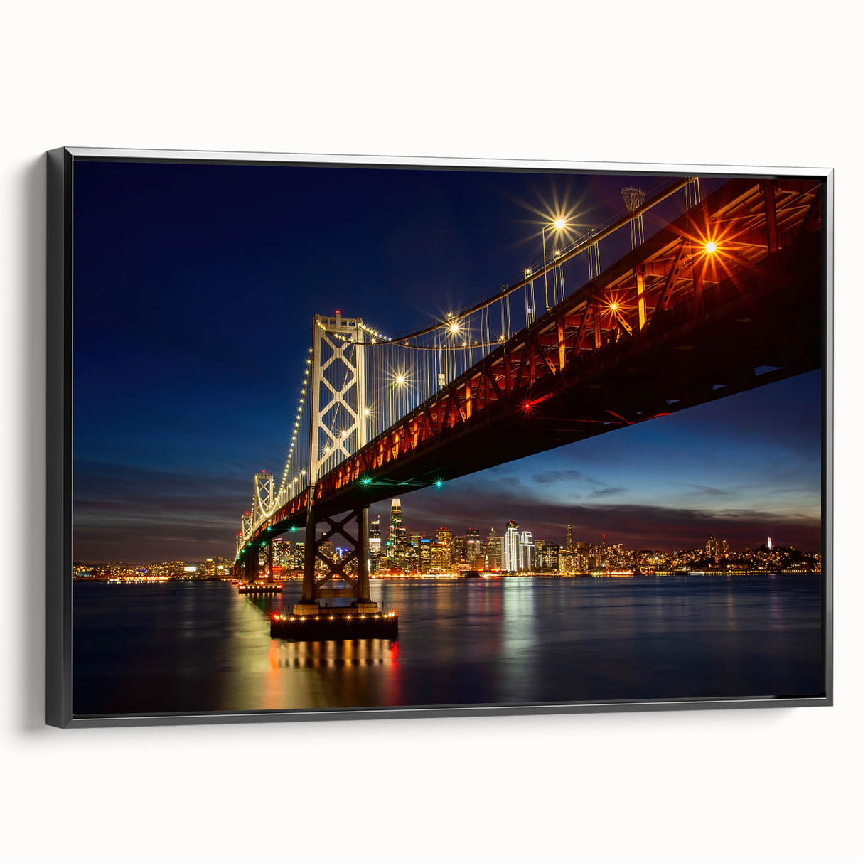 Black and white framed canvas featuring a vintage-style San Francisco landscape, ideal for bedroom wall decor.
