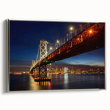 Framed canvas featuring a vintage-style landscape art painting of the San Francisco skyline.