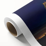Art deco style San Francisco skyline on a rolled canvas in pastel blue and pink shades, ideal for nursery wall art.