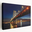 A panoramic view of the San Francisco skyline in muted blue and gray tones on stretched canvas.