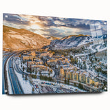 Acrylic print of Aspen, Colorado landscape in autumn hues, ideal for dining room art.