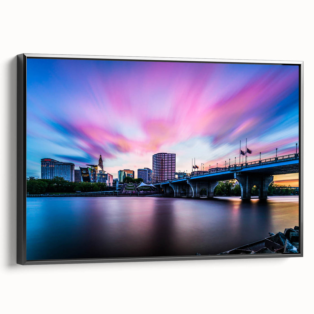 Black and white landscape art painting of Connecticut scenery on framed canvas, ideal for bedroom wall decor.