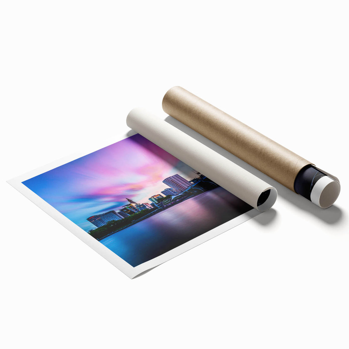 Extra large rolled print of Connecticut scenery with vibrant floral designs, ideal for classy bathroom wall art.