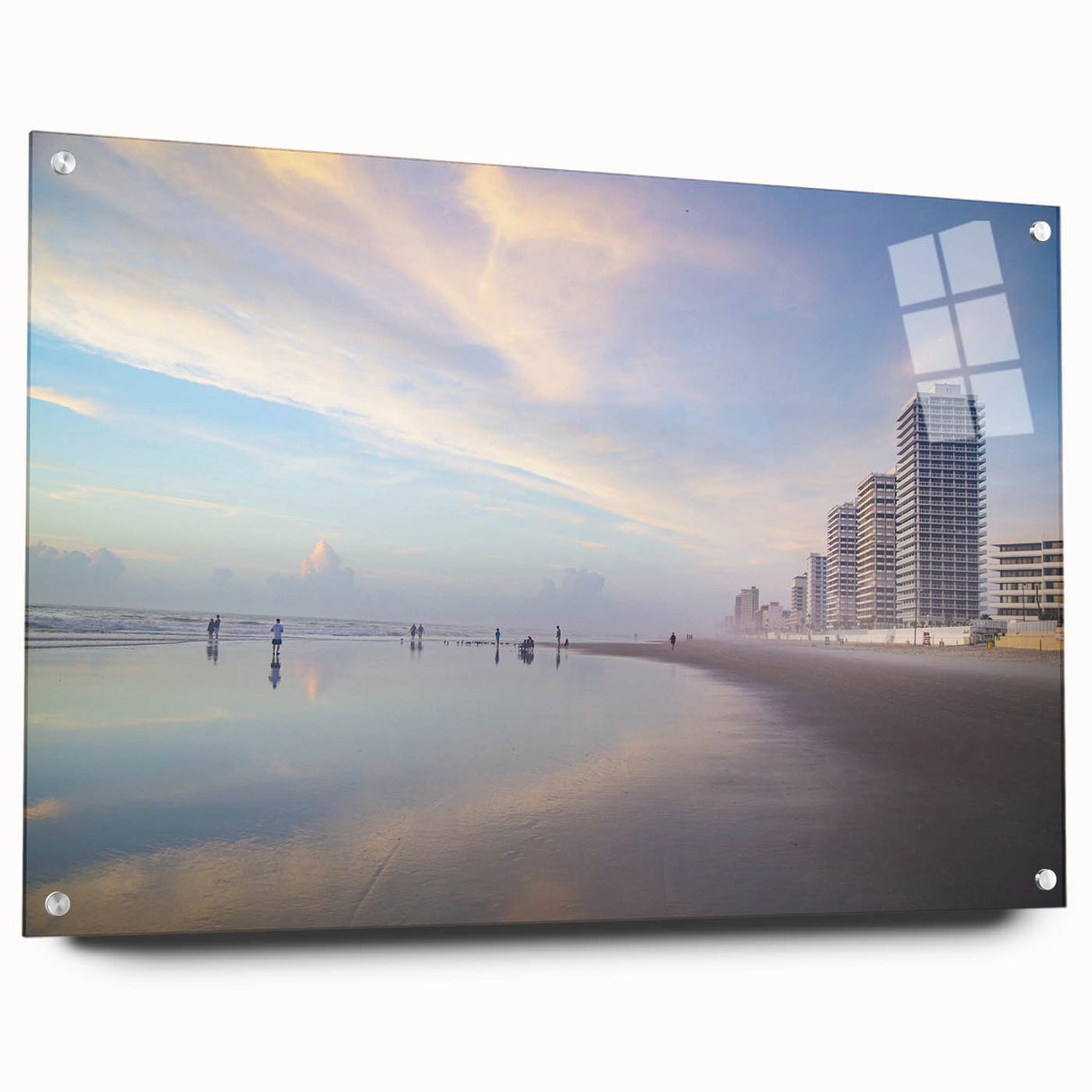Large abstract wall art on acrylic glass depicting vibrant Daytona scenery, ideal for bedroom or dining room decor.
