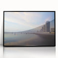 Large abstract wall art featuring Daytona scenery in muted gray and blue tones on a framed acrylic.