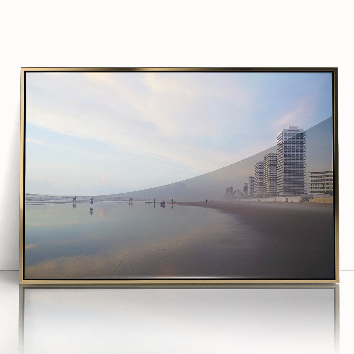 Mid-century modernist Daytona scenery in muted earth tones on a framed acrylic, ideal for modern art wall decor.