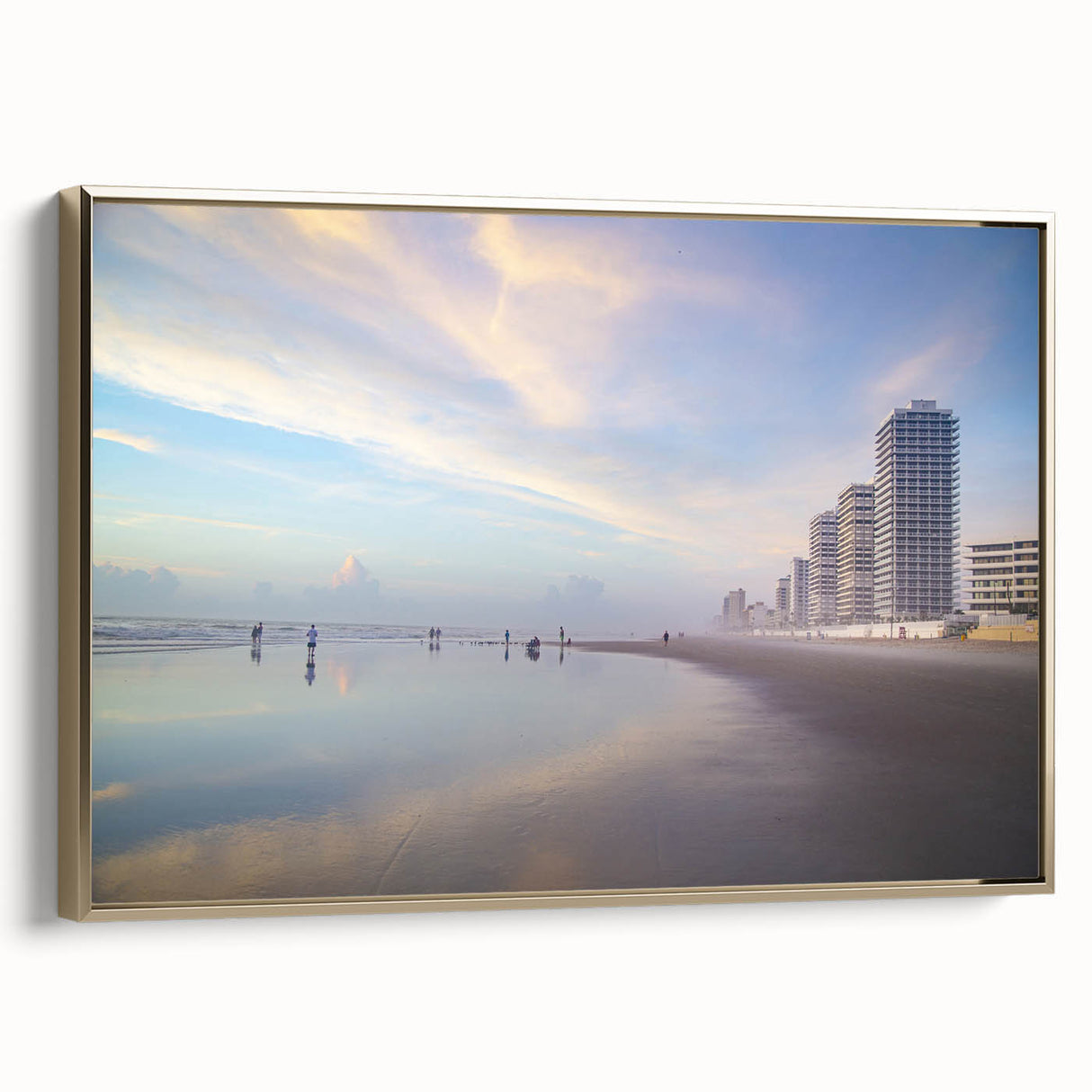 Framed canvas featuring a vintage-style Daytona landscape in black and gold tones, ideal for bedroom wall art.
