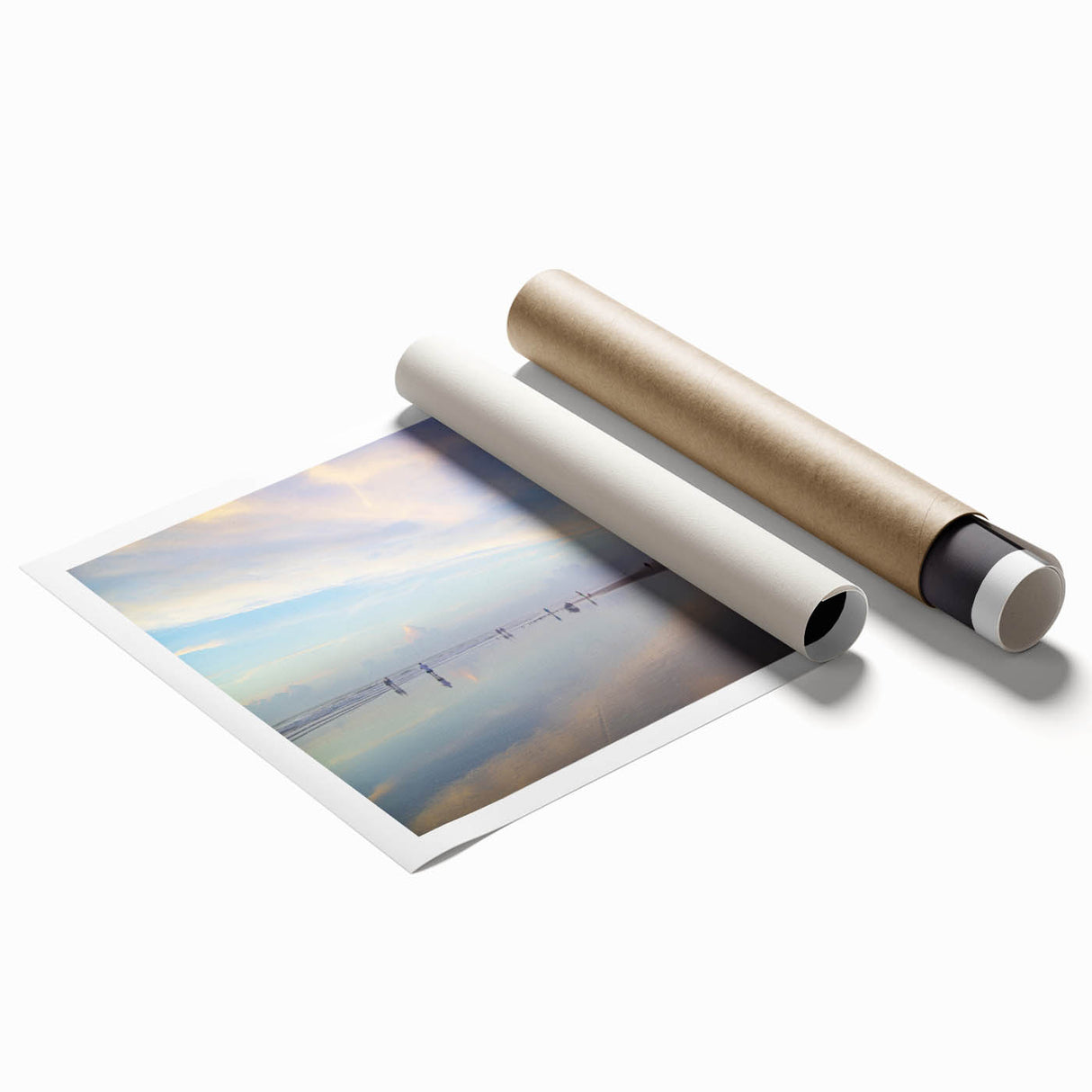 Extra large rolled print of a floral art scene in soft pastel colors.