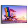 Black and white framed canvas of Miami landscape, ideal for bedroom wall art.