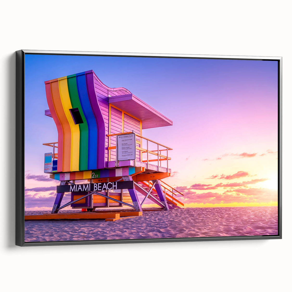 Black and white framed canvas of Miami landscape, ideal for bedroom wall art.