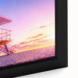 Extra large framed canvas featuring a textured depiction of Miami skyline in vibrant colors, ideal for living room decor.