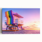 Black and white stretched canvas of Miami skyline, ideal for kitchen wall art.