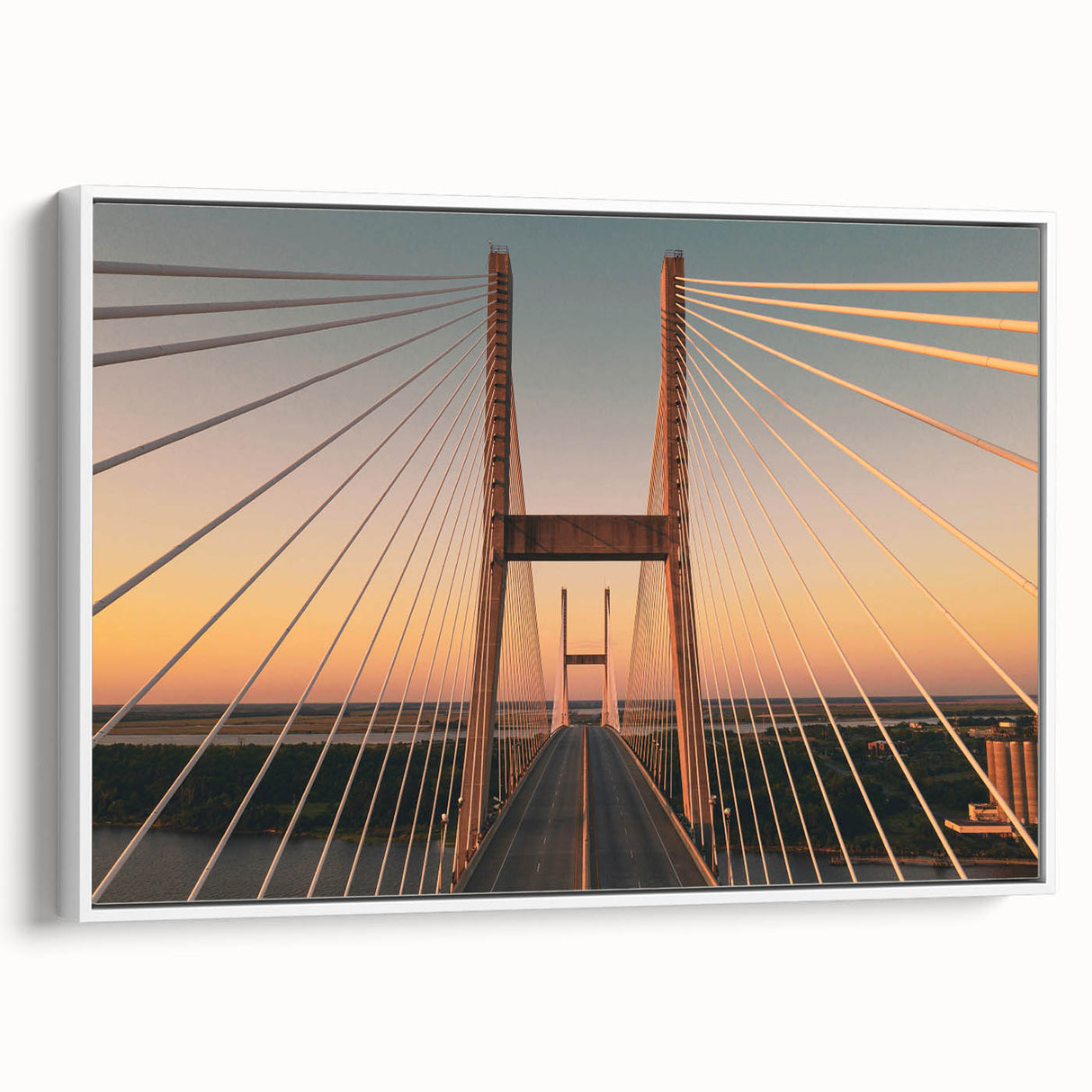 Vintage poster art of Savannah, Georgia, on a large framed canvas with colorful and black accents.