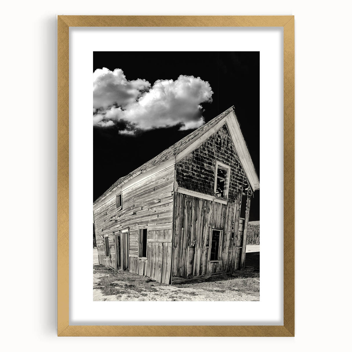 Extra large abstract art print of a textured Idaho scenery in muted earth tones, framed in gold, ideal for living room decor.