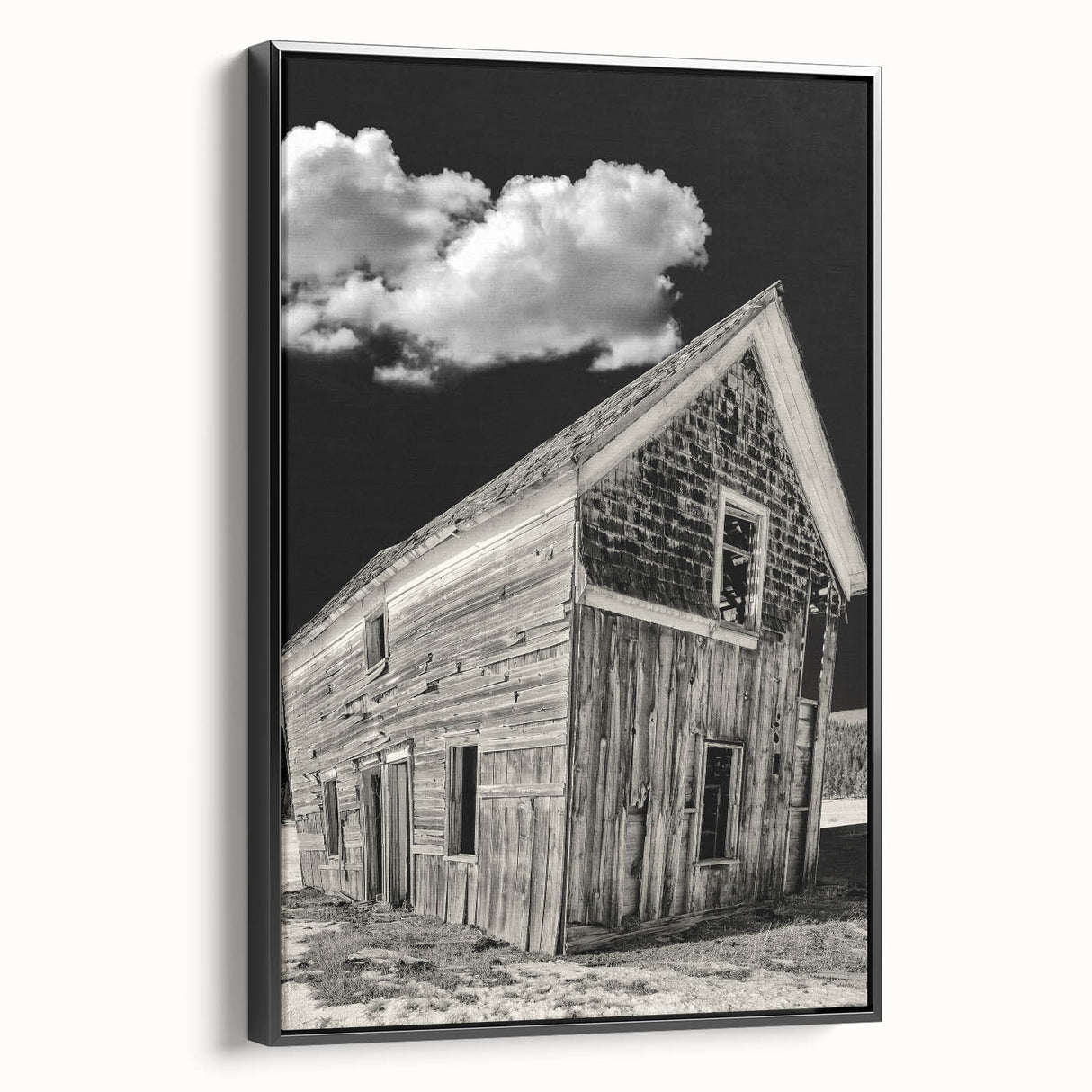 Black and white landscape art painting of Idaho scenery on framed canvas, suitable for bedroom wall decor.