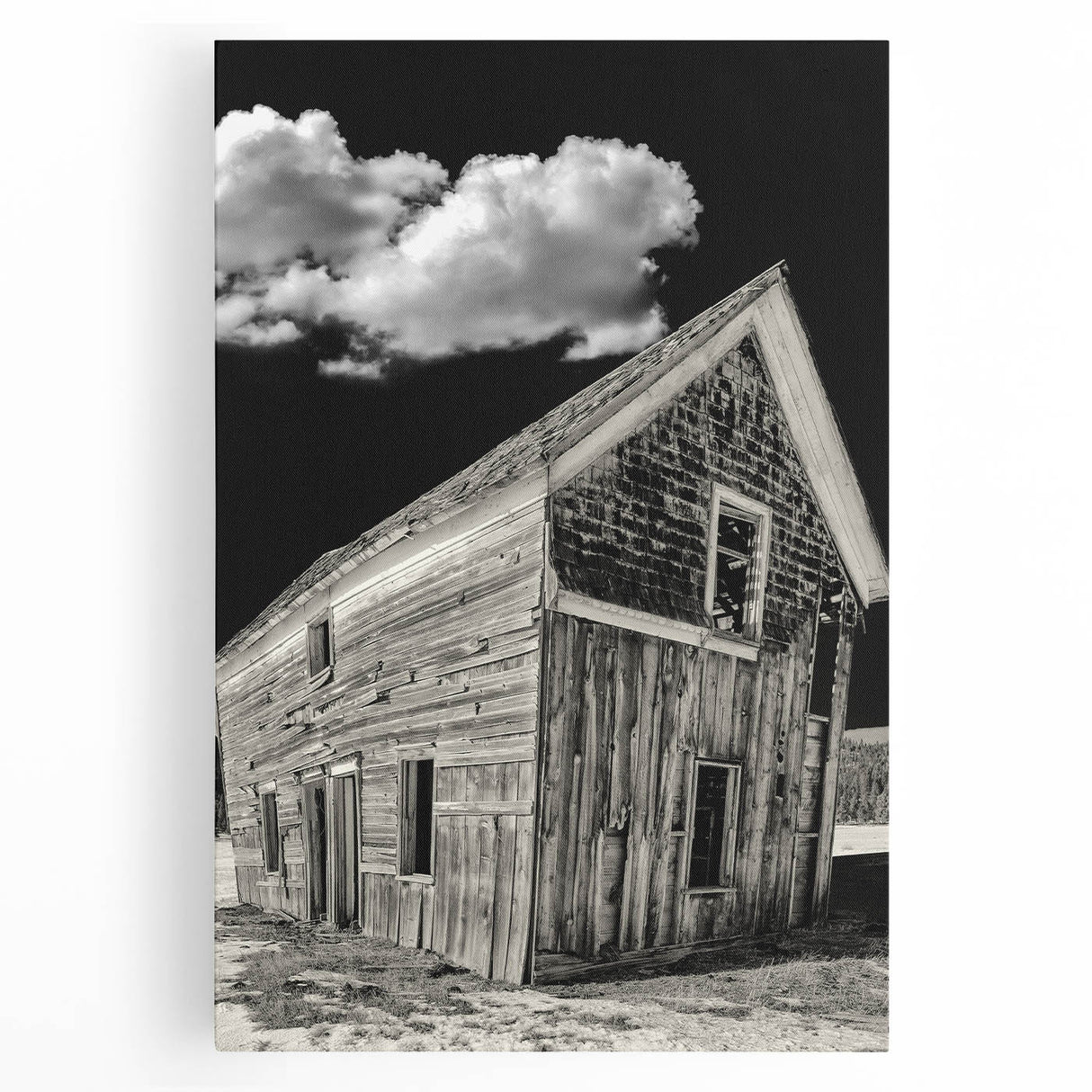 Black and white stretched canvas featuring a serene Idaho landscape, ideal for kitchen wall art.