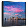 Black and white framed canvas of Chicago skyline, ideal for bedroom wall art in vintage poster style.