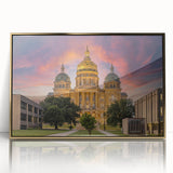 Mid-century modernist Iowa landscape in acrylic, framed in gold, ideal for nursery wall decor.