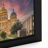 Framed canvas of a textured Iowa scenery in black with colorful accents, extra large for living room decor.