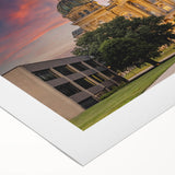 Art deco poster of Iowa scenery in muted earth tones on rolled canvas, suitable for dining room wall art.