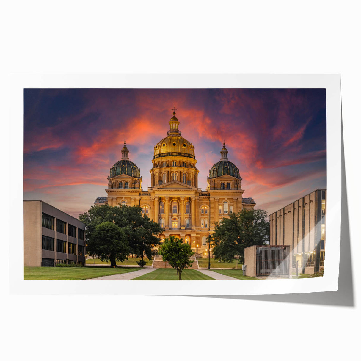 Extra large rolled print of an Iowa landscape with muted green and brown tones, ideal for art wall dining room.