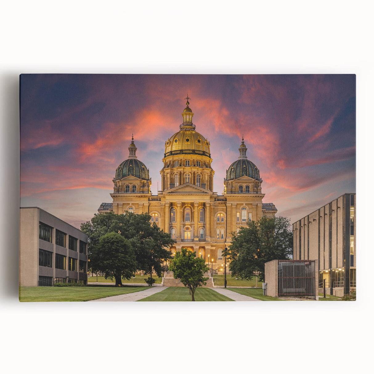 Black and white photo of Iowa scenery on large stretched canvas, ideal for kitchen wall art.
