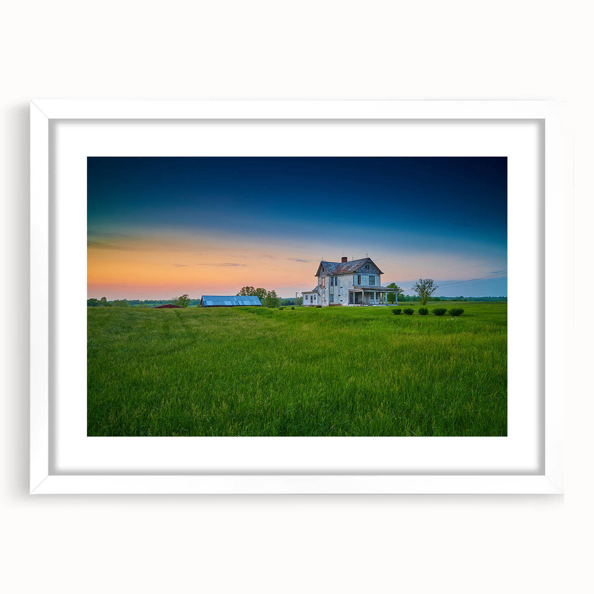 Abstract art print of Kentucky landscape in muted earth tones on a white-framed canvas, suitable for dining room decor.