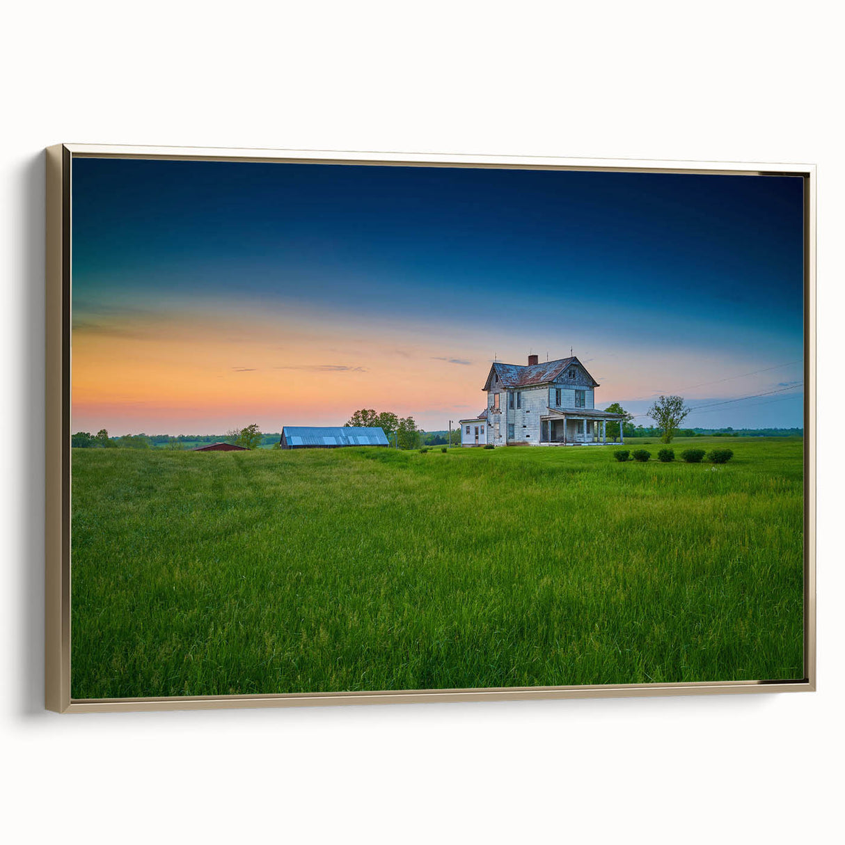 Framed canvas featuring a vintage-style Kentucky landscape in muted gold and black, ideal for bedroom wall art.