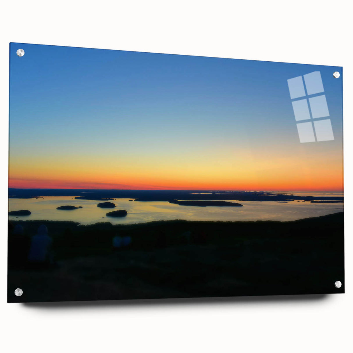 Acadia National Park scenery on large acrylic glass, featuring vivid blue and green tones.